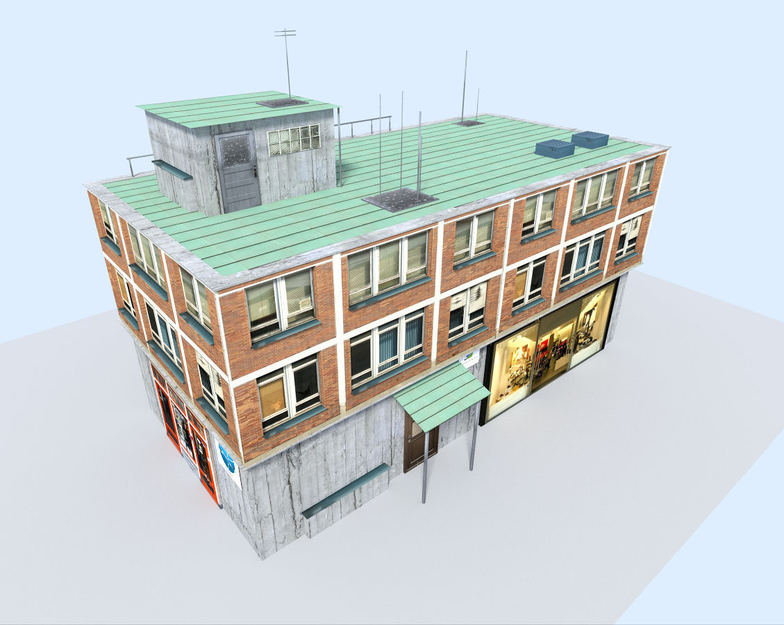 Building with roof Low-poly 3D model_3
