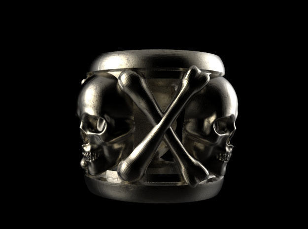 Bone collection skull and crossbones ring 3D print model_1