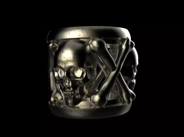 Bone collection skull and crossbones ring 3D print model_0