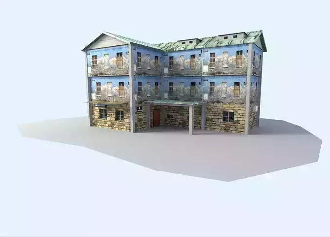 Building house with windows and balconies Low-poly 3D model