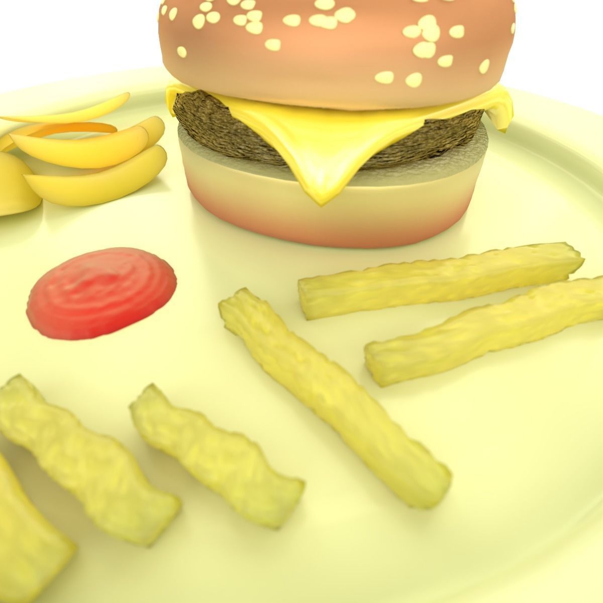 Burger Chips and Fries 3D model_2