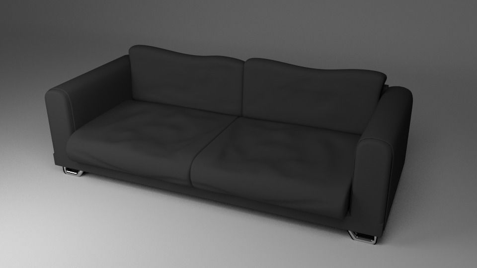 Black Fabric Couch Sofa 3D model_0
