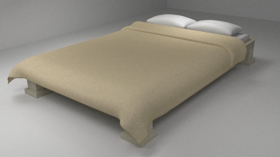 Bed with Fabric Sheet and Pillows Low-poly 3D model_0