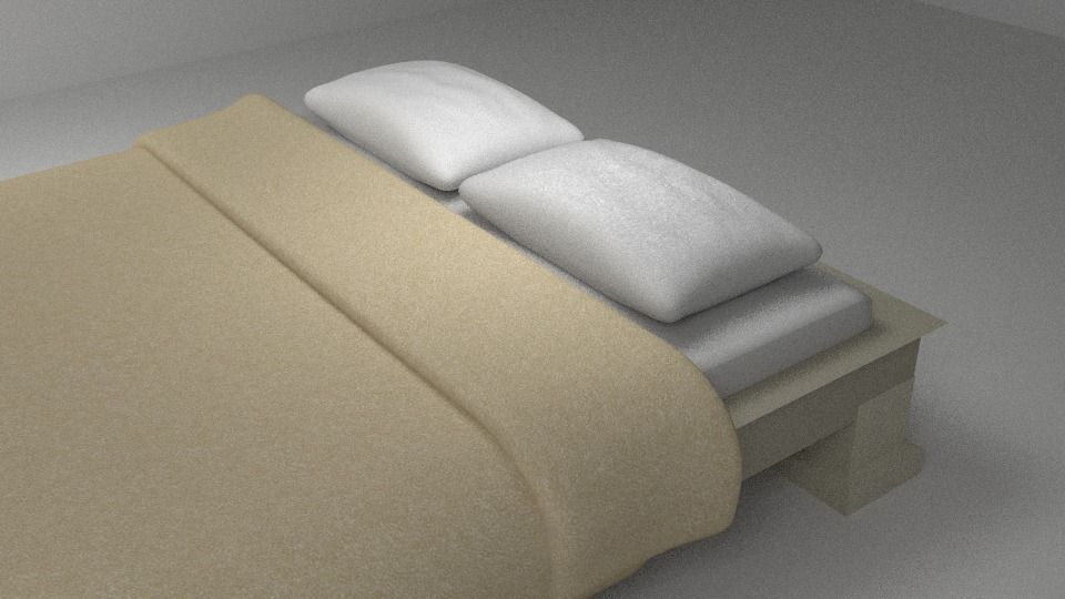 Bed with Fabric Sheet and Pillows Low-poly 3D model_1