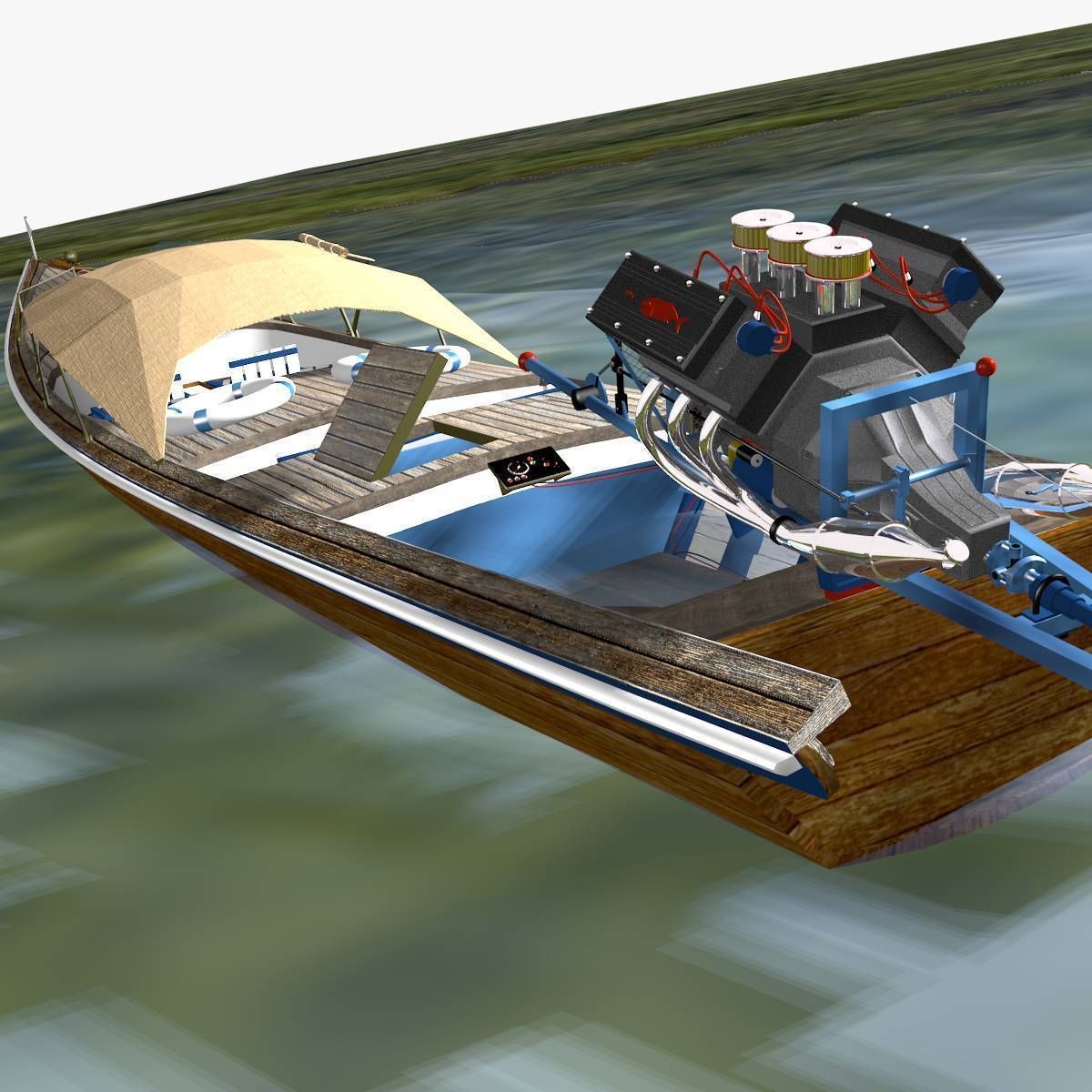 Long Tail Canoe 3D model_10
