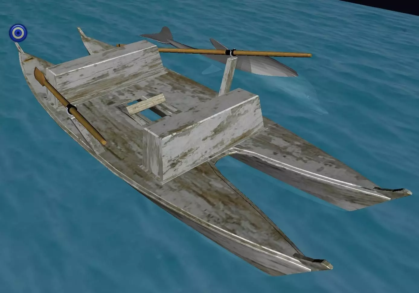 Catamaran with Dolphin Low-poly 3D model_0