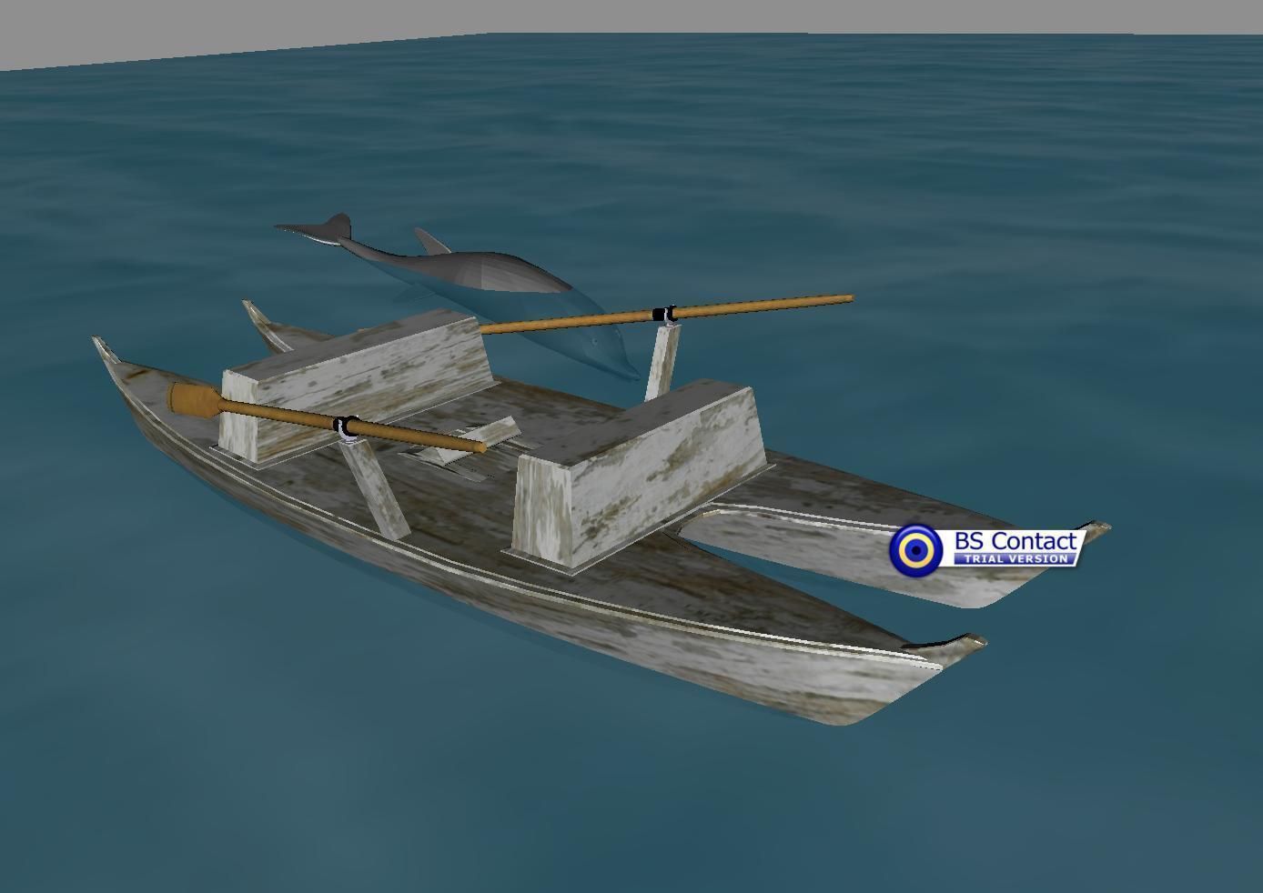 Catamaran with Dolphin Low-poly 3D model_2