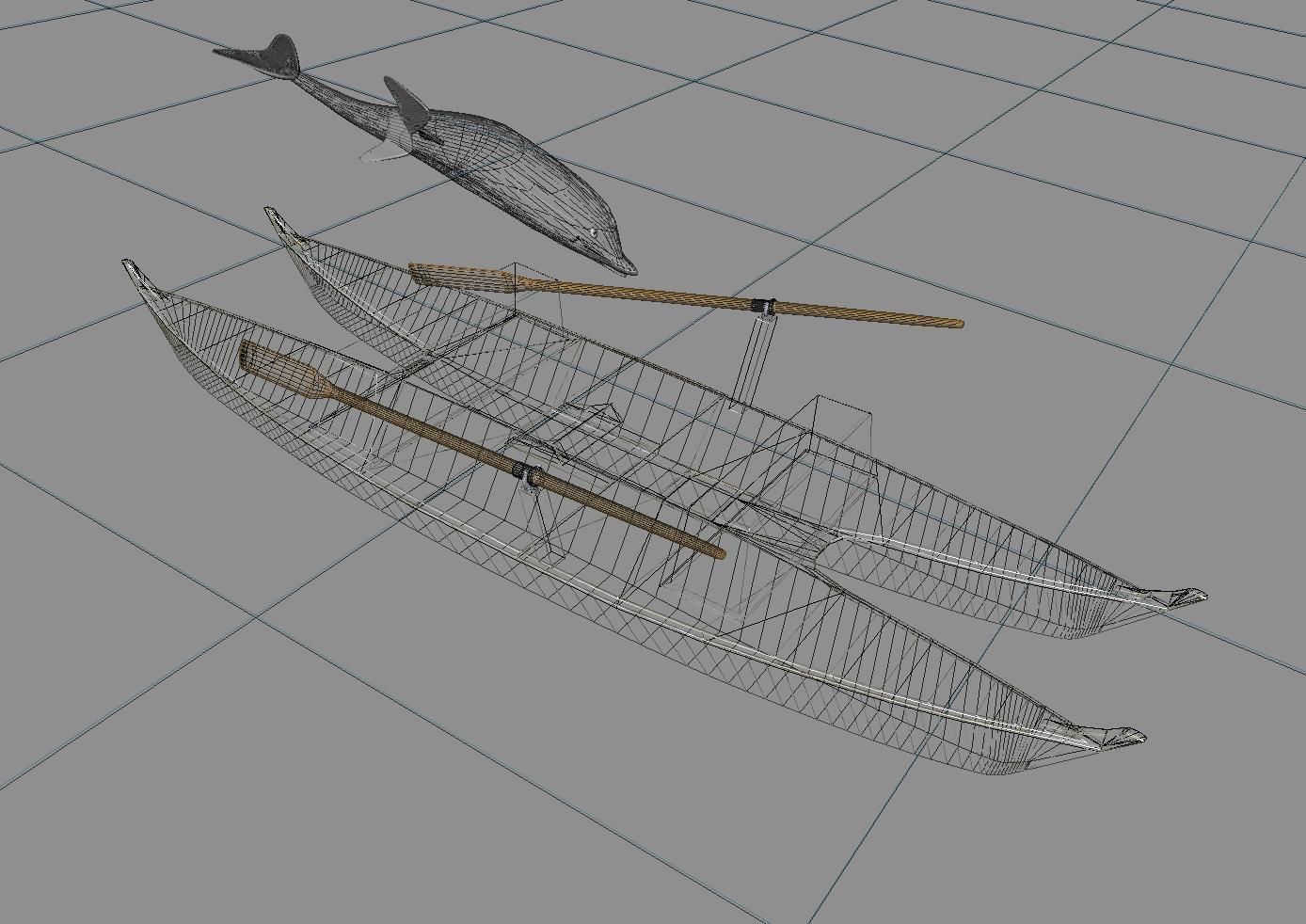 Catamaran with Dolphin Low-poly 3D model_8