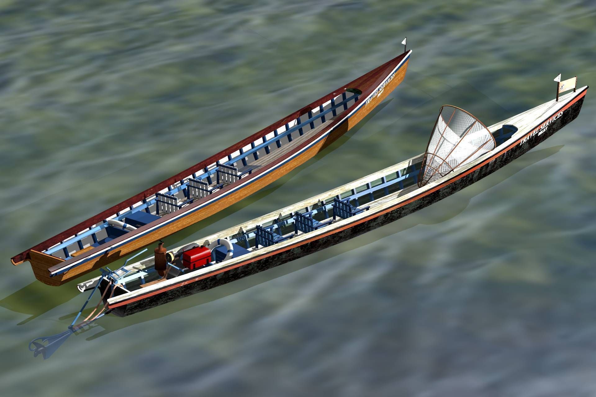 Inle Lake Motor Canoe Low-poly 3D model_10