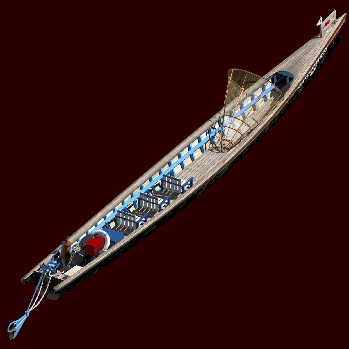 Inle Lake Motor Canoe Low-poly 3D model_8