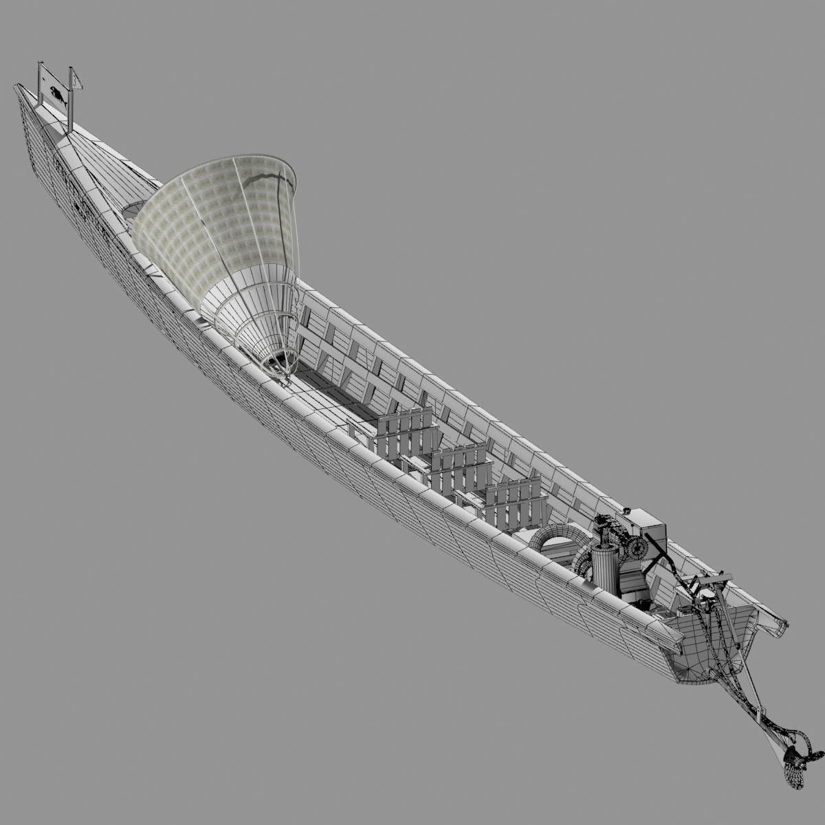 Inle Lake Motor Canoe Low-poly 3D model_13
