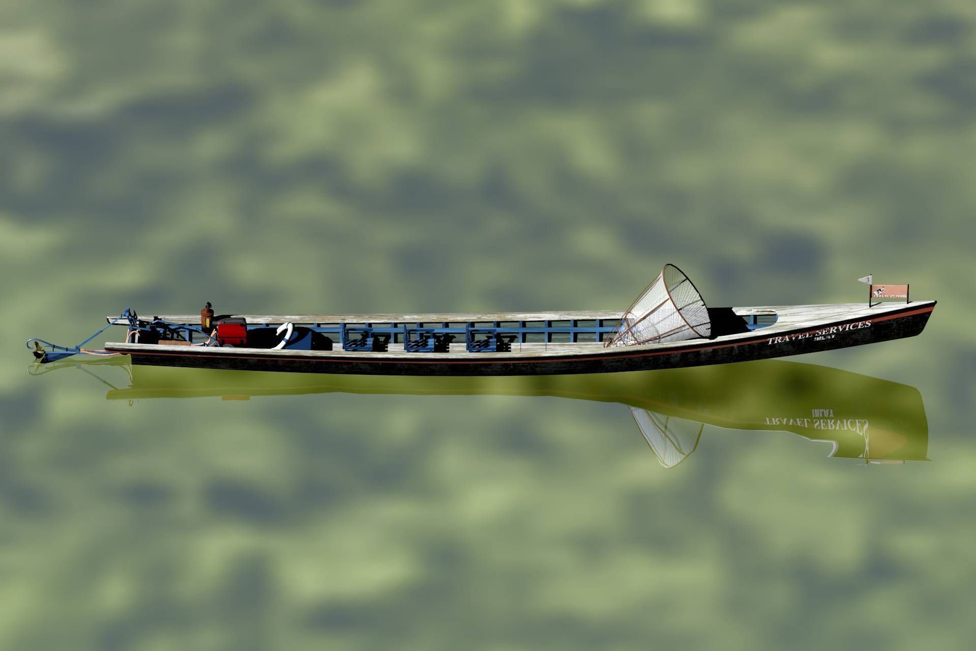 Inle Lake Motor Canoe Low-poly 3D model_9