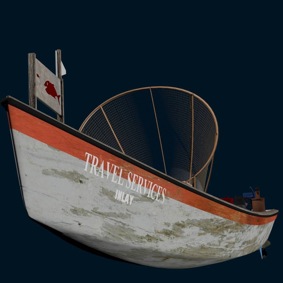 Inle Lake Motor Canoe Low-poly 3D model_5