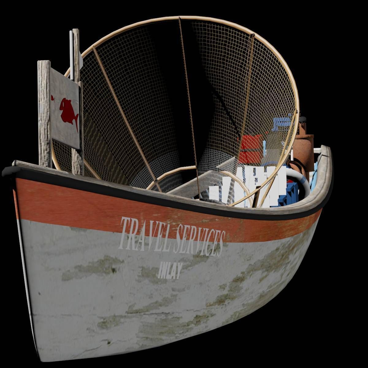 Inle Lake Motor Canoe Low-poly 3D model_4