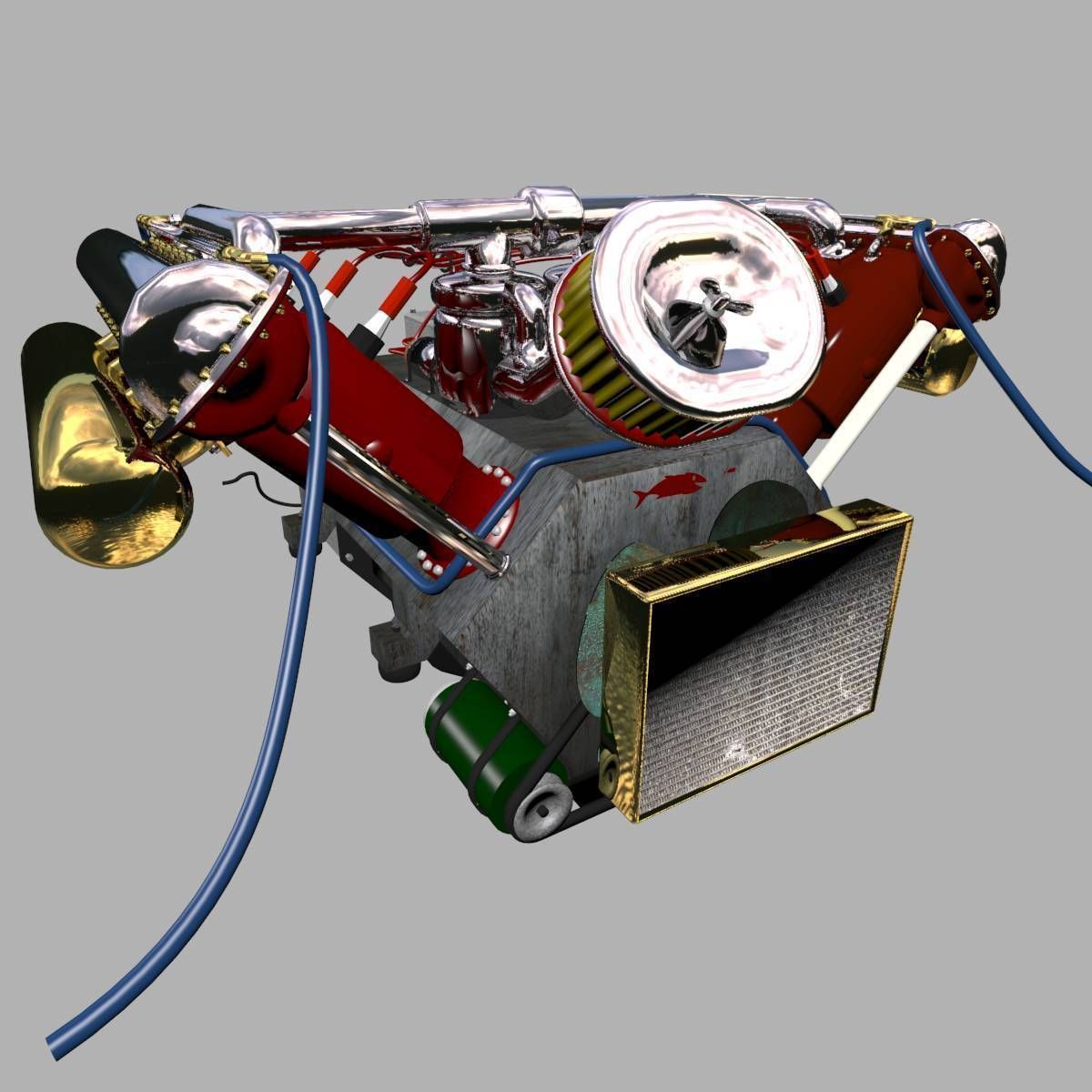 V-8 Marine Engine 3D model_12