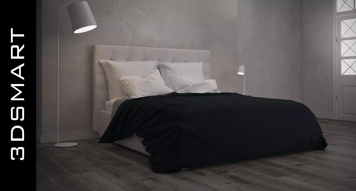 Bed with wood floors 3D model_0