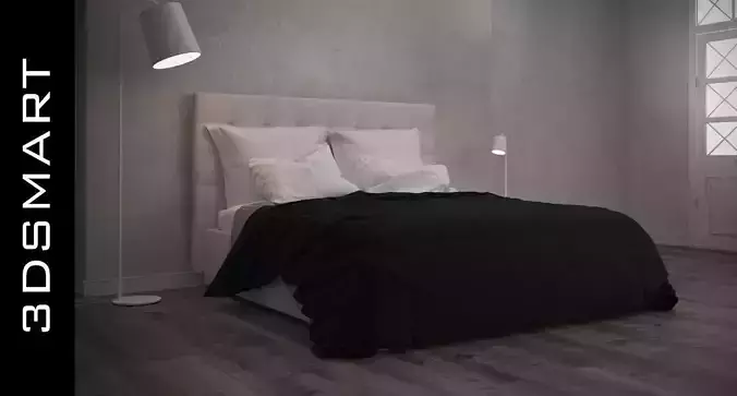 Bed with wood floors