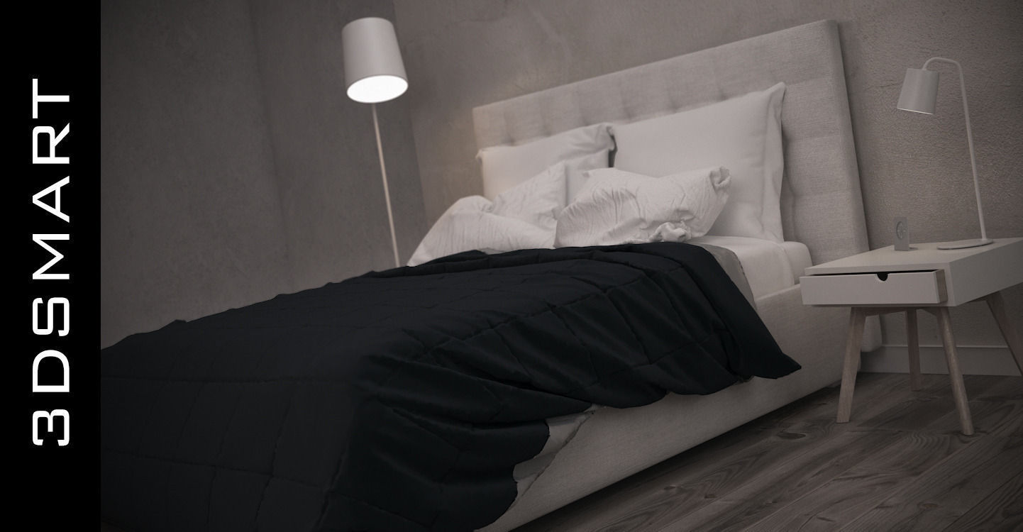 Bed with wood floors 3D model_2