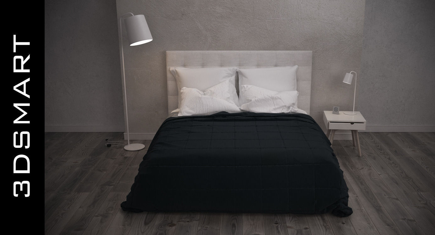 Bed with wood floors 3D model_1