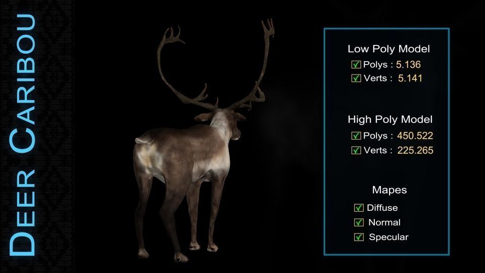 Deer Caribou Low-poly 3D model_2