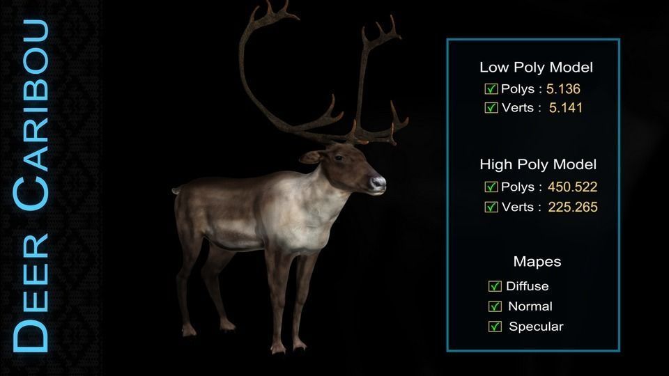 Deer Caribou Low-poly 3D model_1