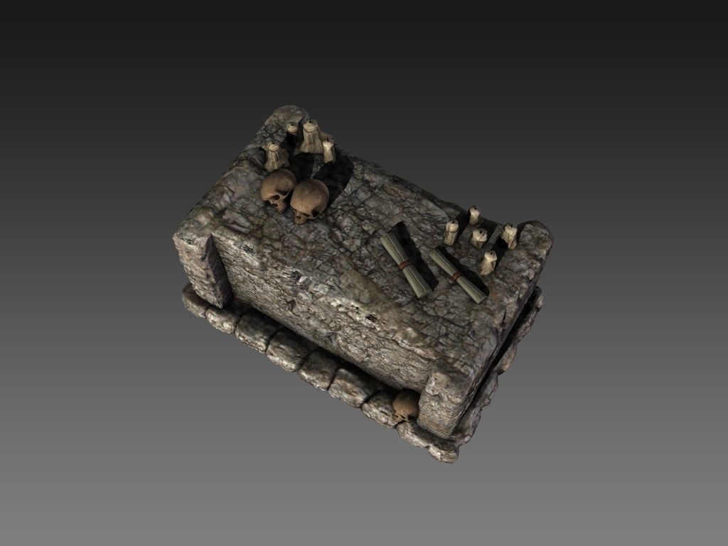 Stone altar with skulls Low-poly 3D model_3