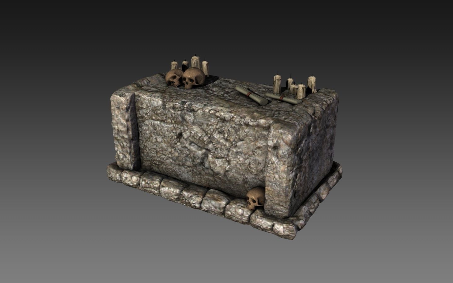 Stone altar with skulls Low-poly 3D model_1