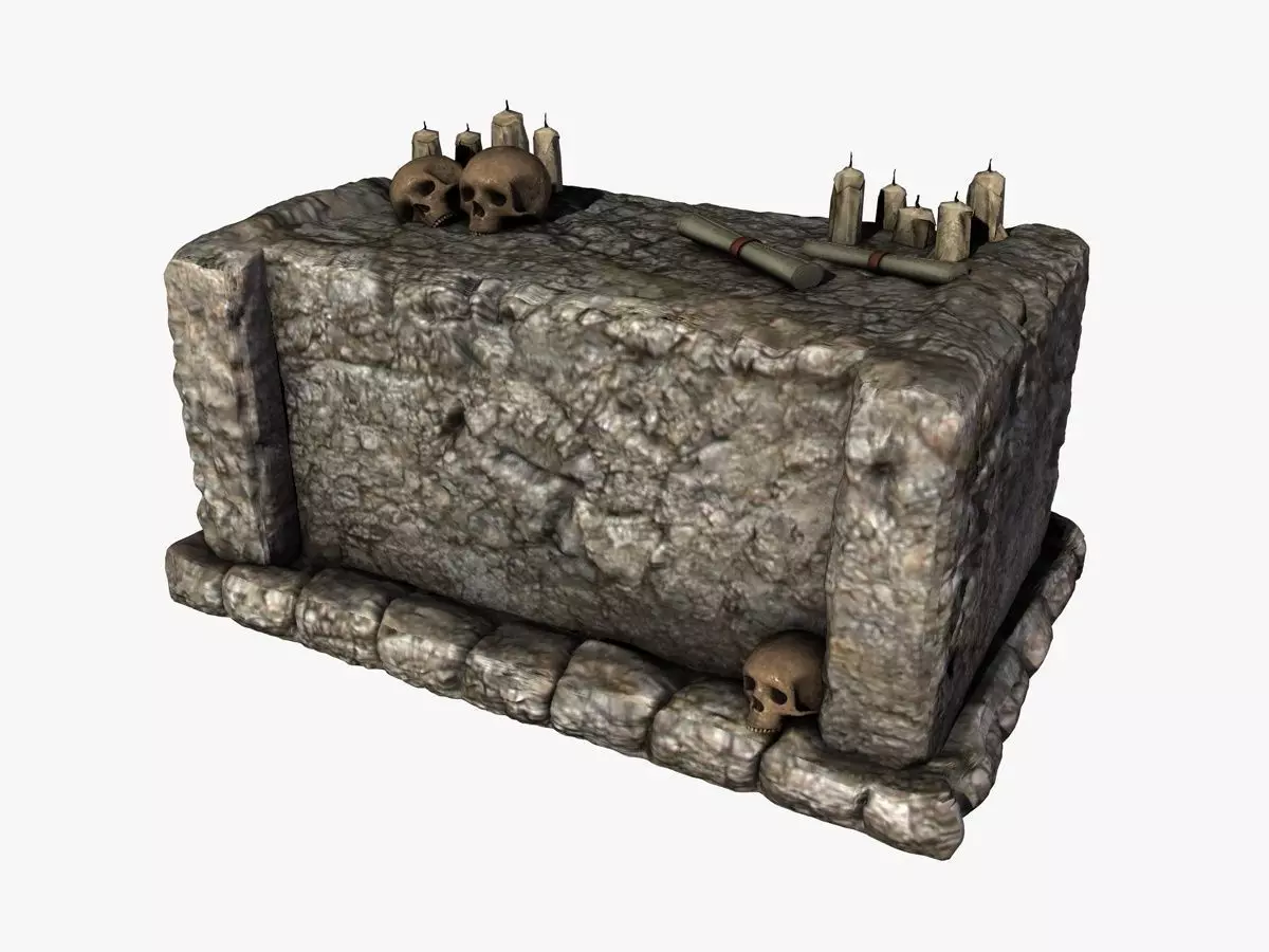 Stone altar with skulls Low-poly 3D model_0