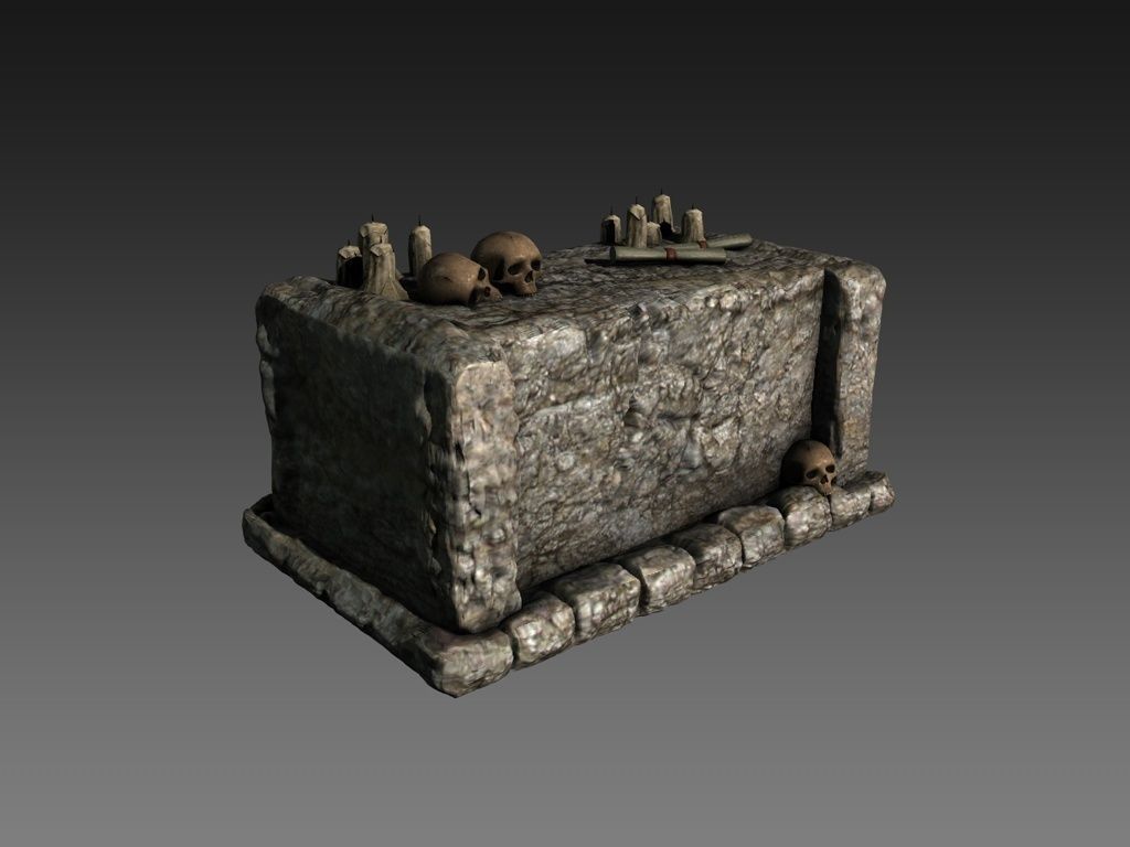 Stone altar with skulls Low-poly 3D model_4