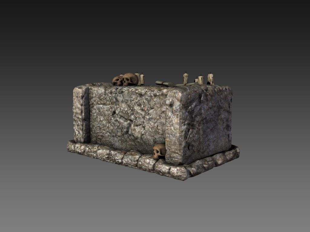 Stone altar with skulls Low-poly 3D model_2