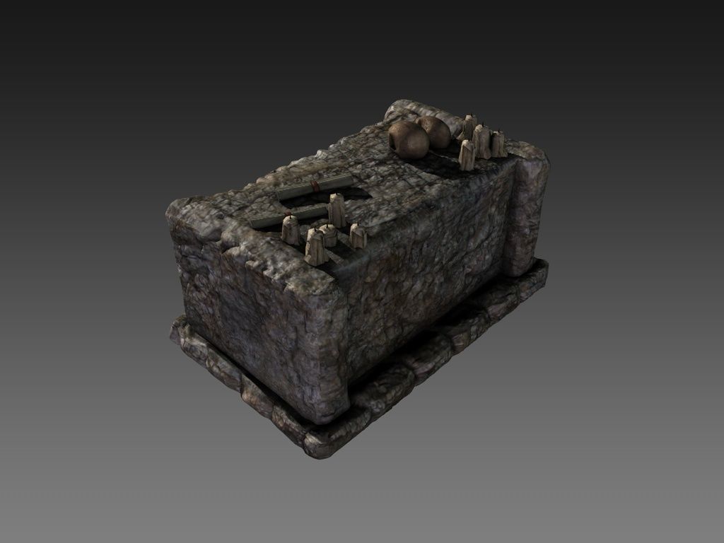 Stone altar with skulls Low-poly 3D model_5