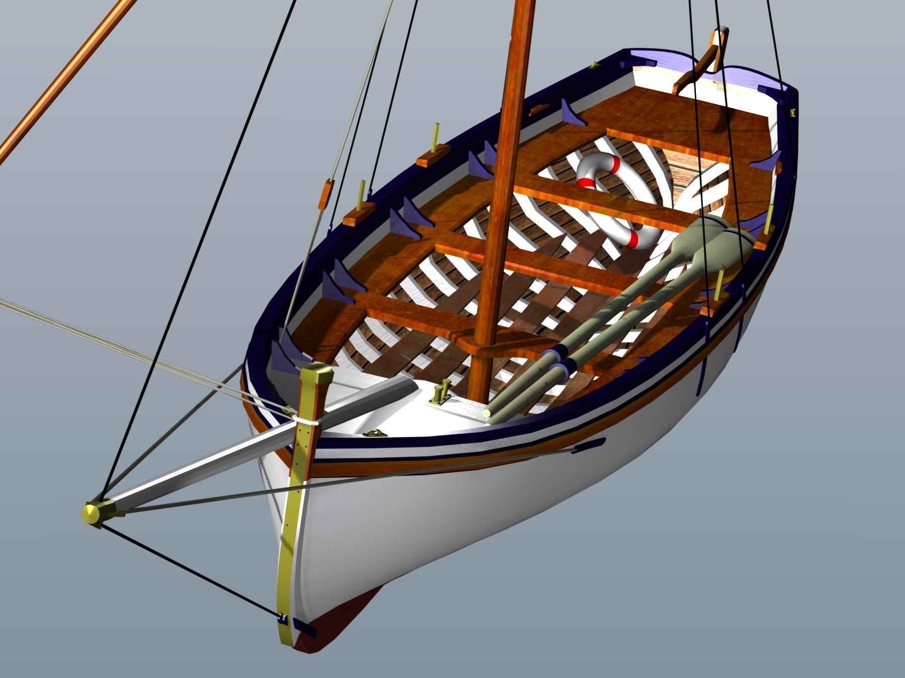 Latin Sail Fishing Boat Low-poly 3D model_7