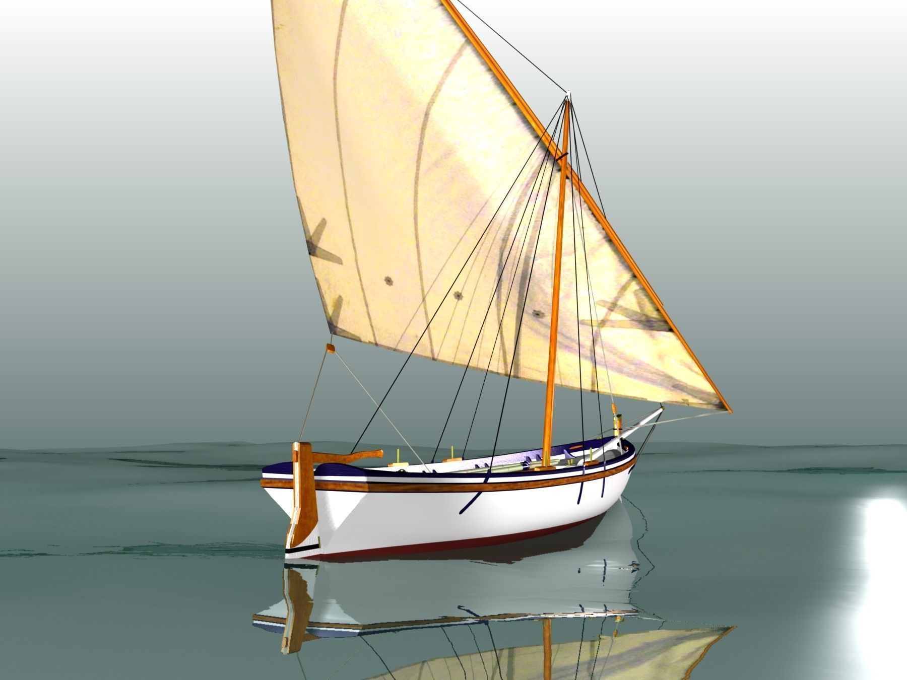 Latin Sail Fishing Boat Low-poly 3D model_16