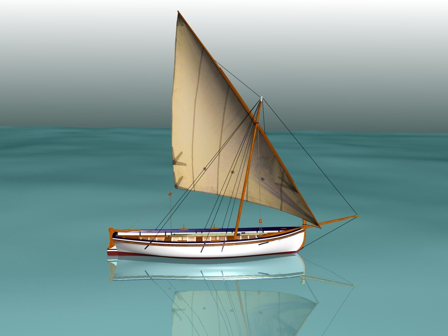 Latin Sail Fishing Boat Low-poly 3D model_19