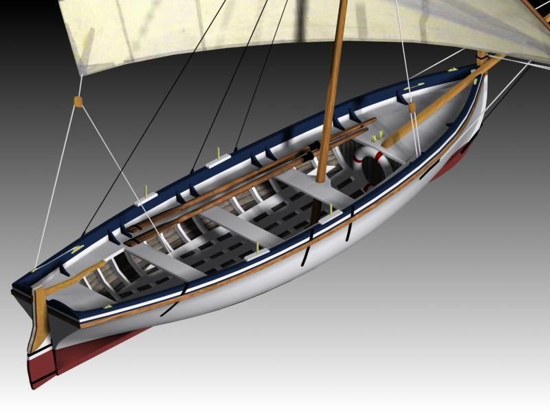 Latin Sail Fishing Boat Low-poly 3D model_3