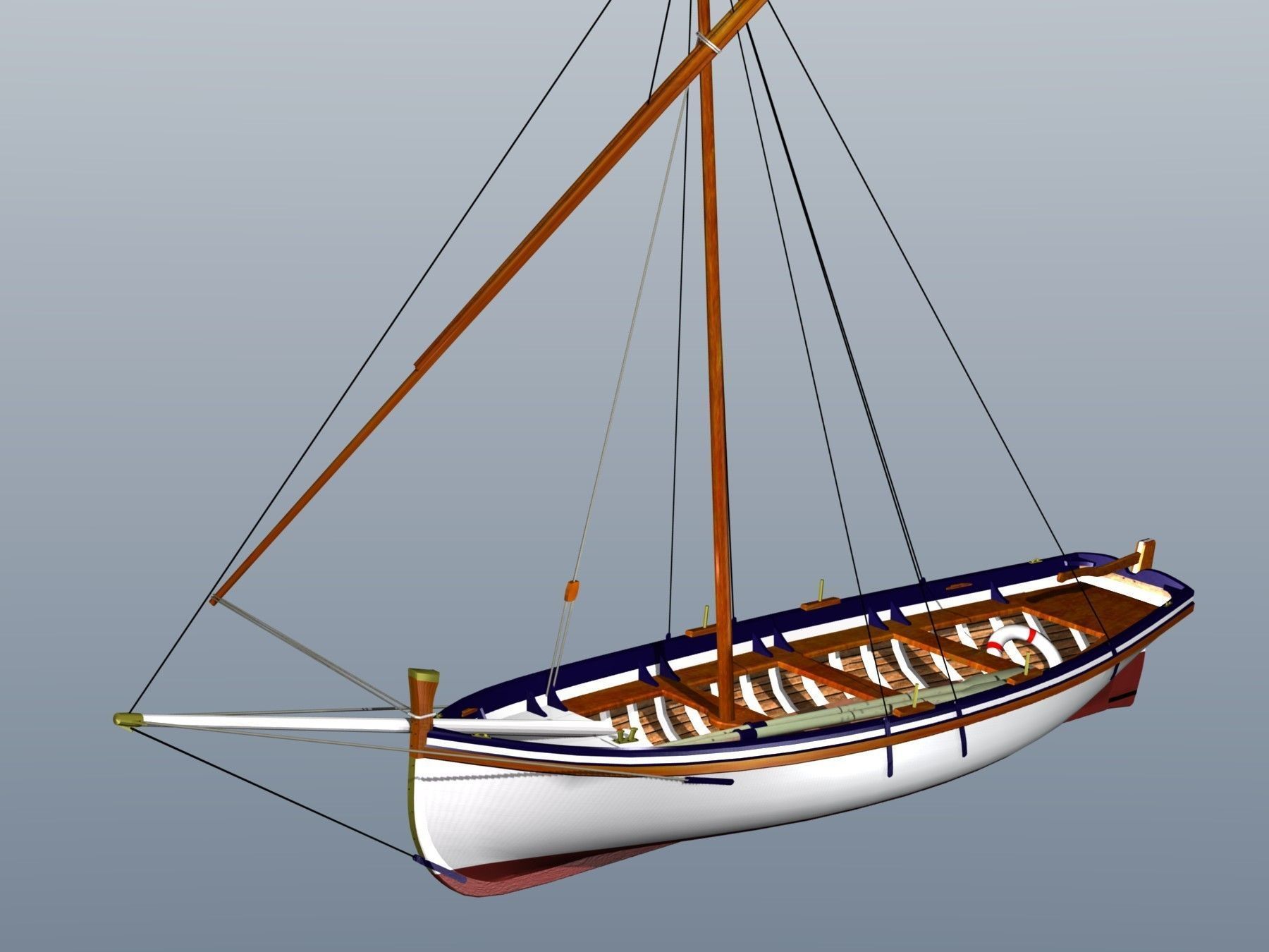Latin Sail Fishing Boat Low-poly 3D model_1