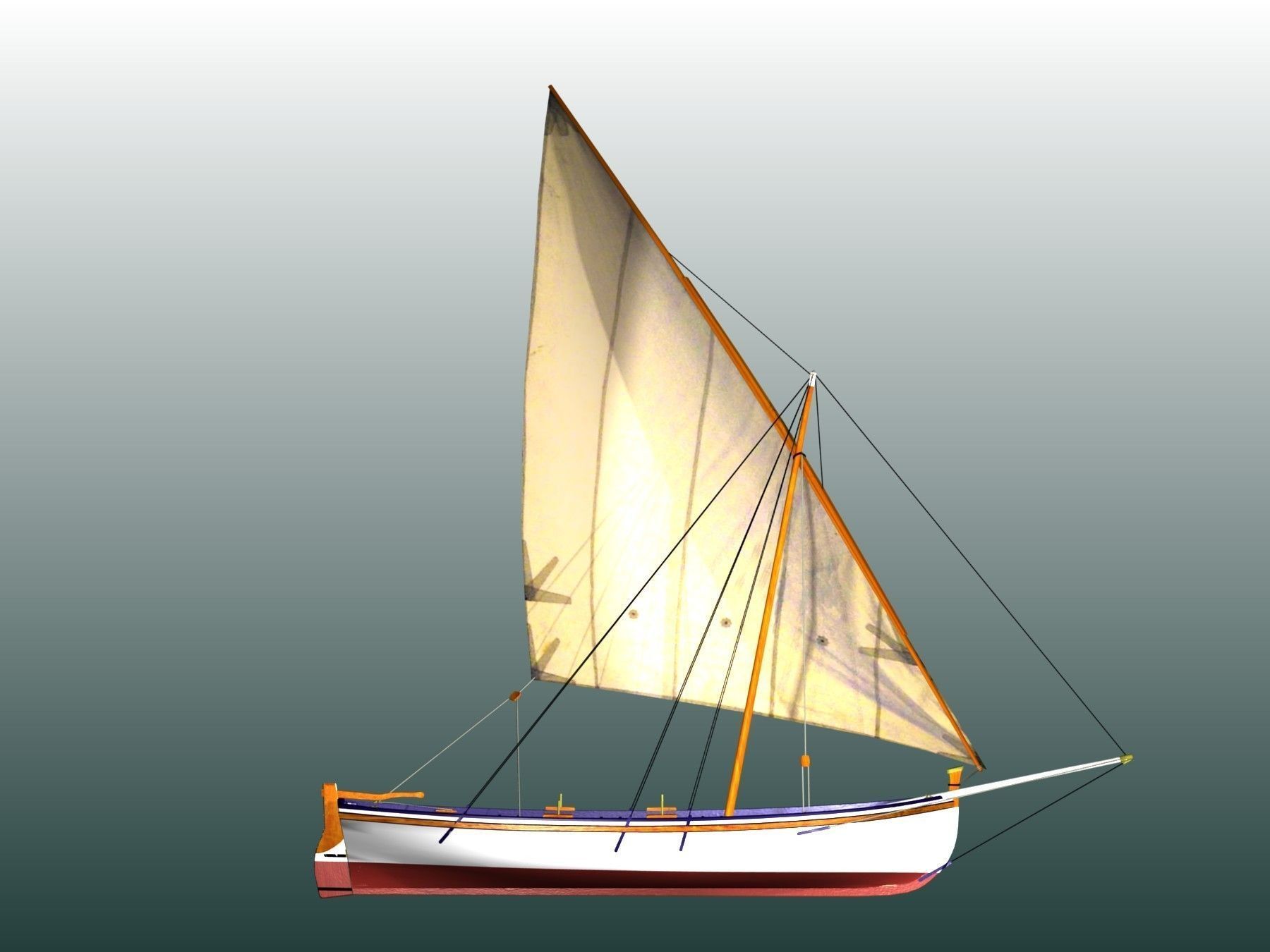Latin Sail Fishing Boat Low-poly 3D model_14