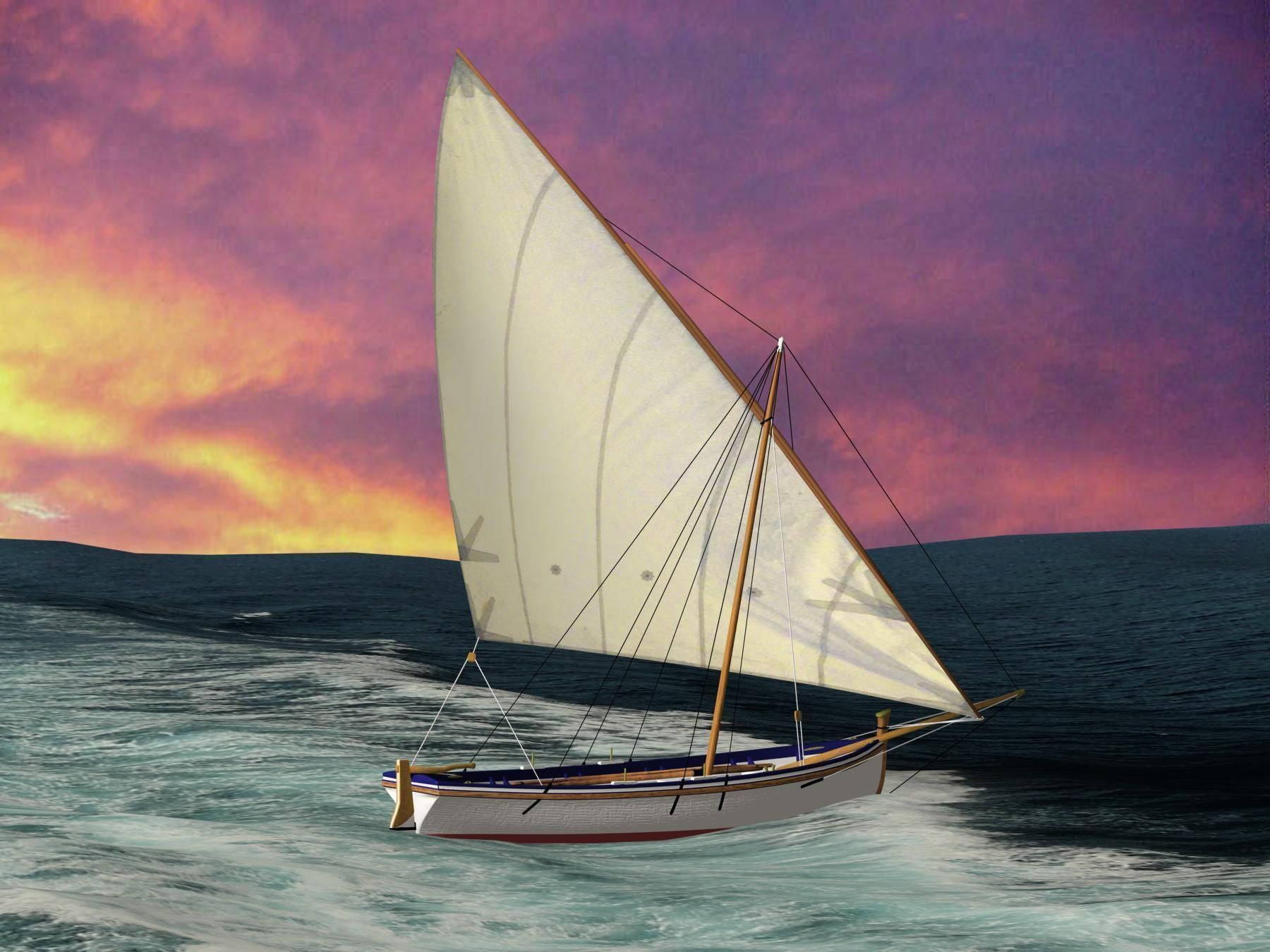 Latin Sail Fishing Boat Low-poly 3D model_17