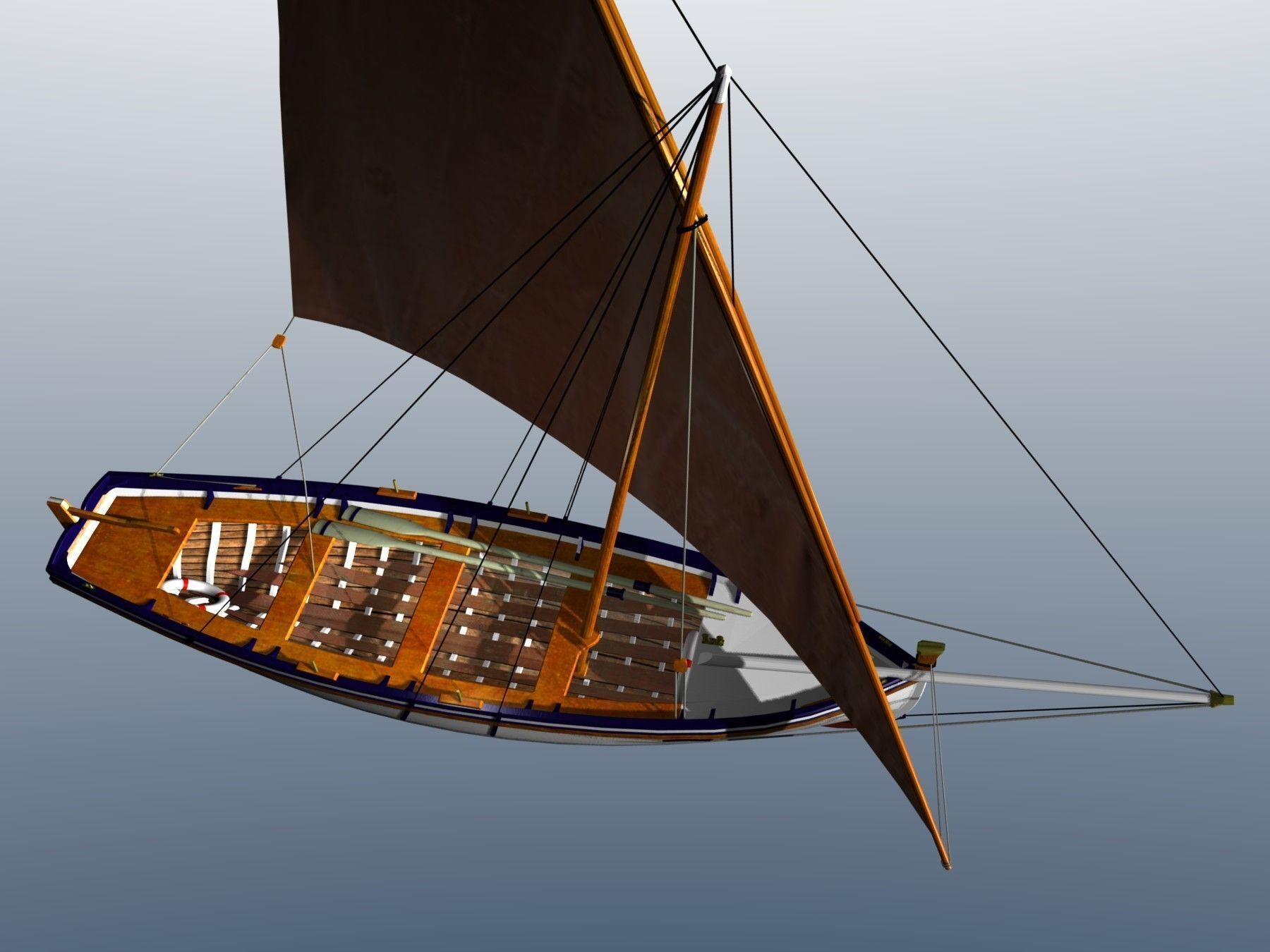 Latin Sail Fishing Boat Low-poly 3D model_13