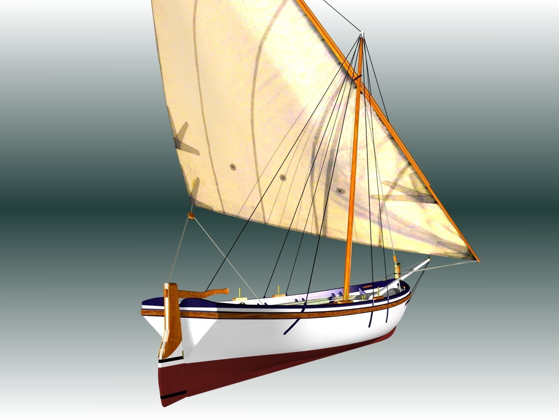Latin Sail Fishing Boat Low-poly 3D model_15