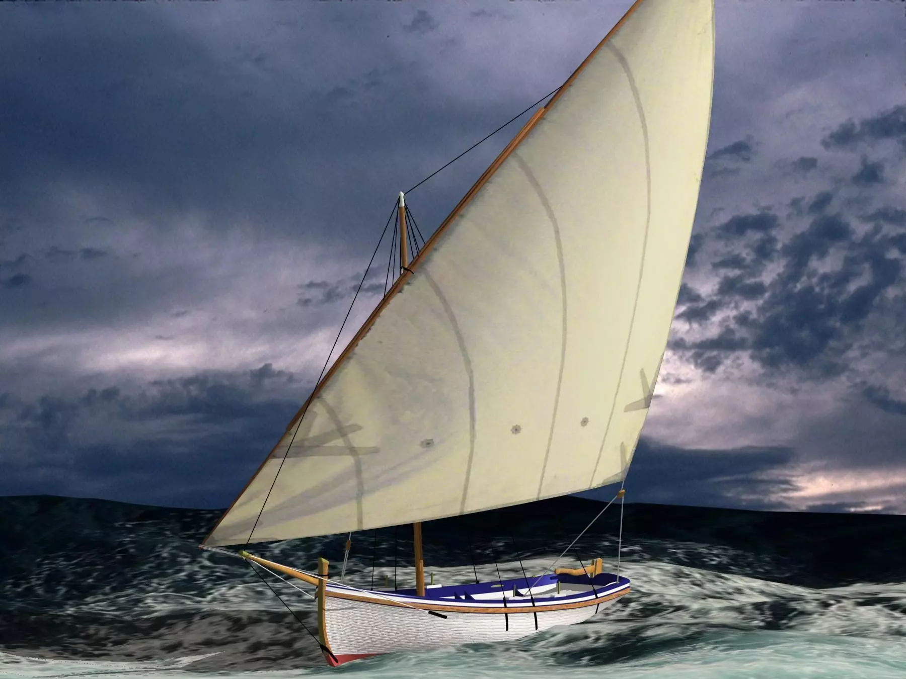 Latin Sail Fishing Boat Low-poly 3D model_0