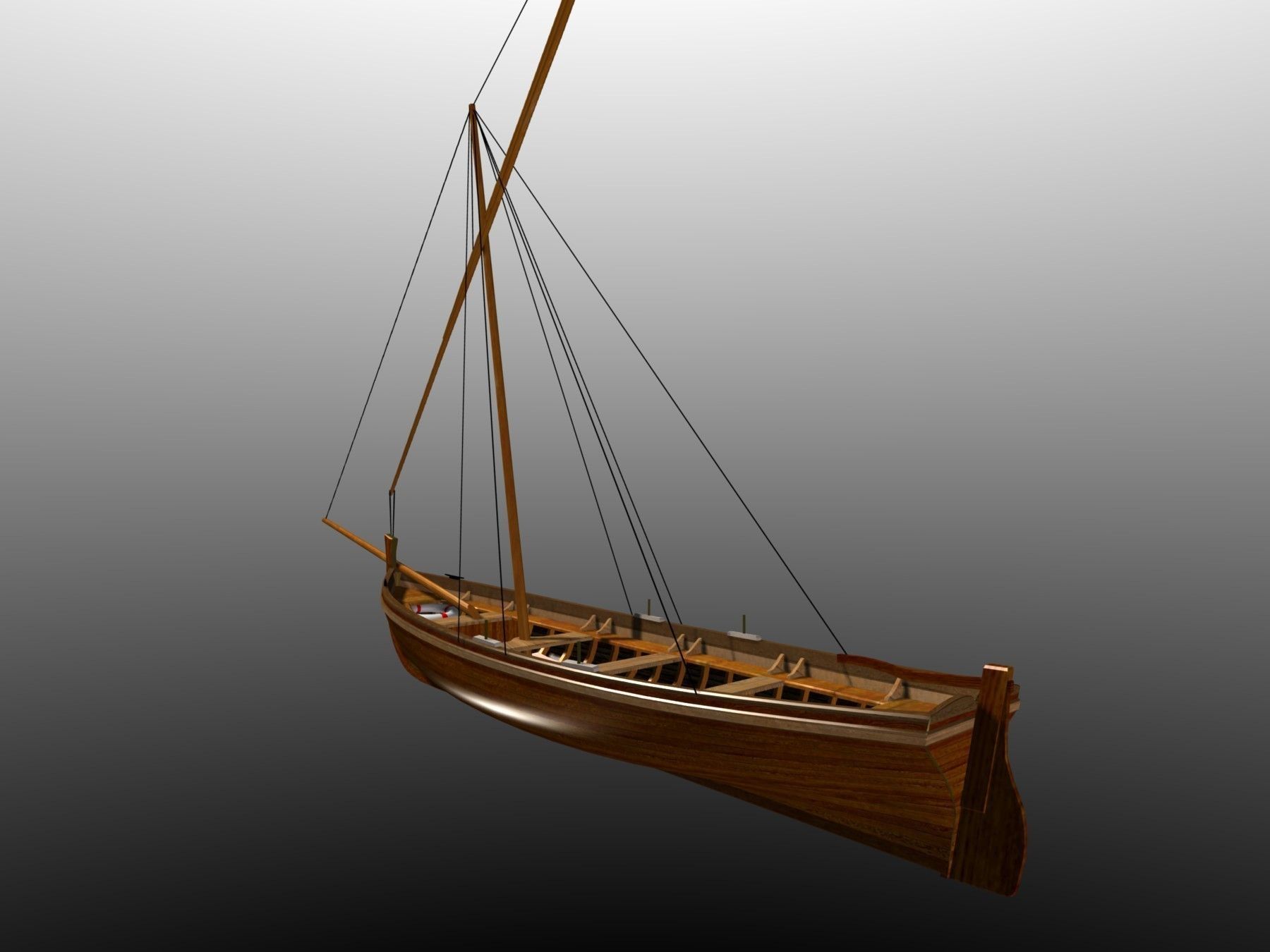 Latin Sail Fishing Boat Low-poly 3D model_4
