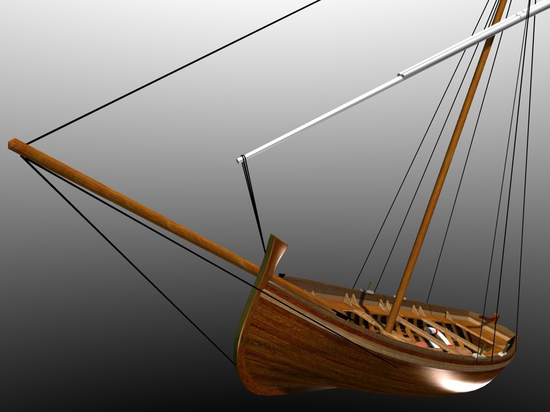 Latin Sail Fishing Boat Low-poly 3D model_5