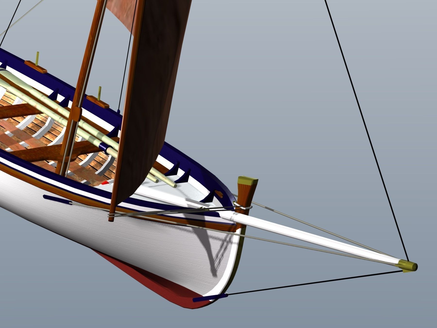 Latin Sail Fishing Boat Low-poly 3D model_9