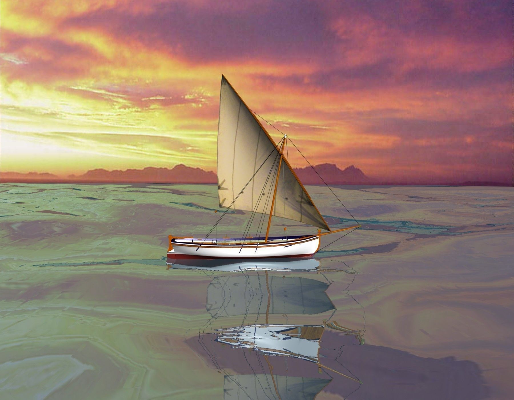 Latin Sail Fishing Boat Low-poly 3D model_18