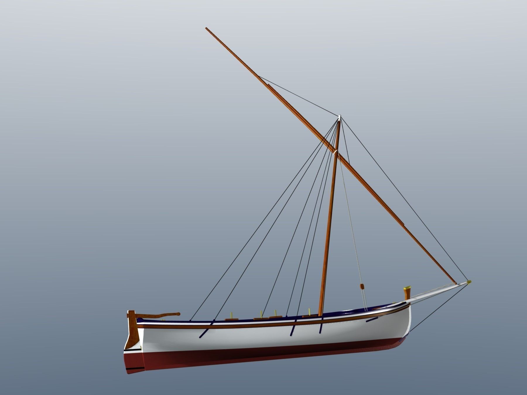 Latin Sail Fishing Boat Low-poly 3D model_11