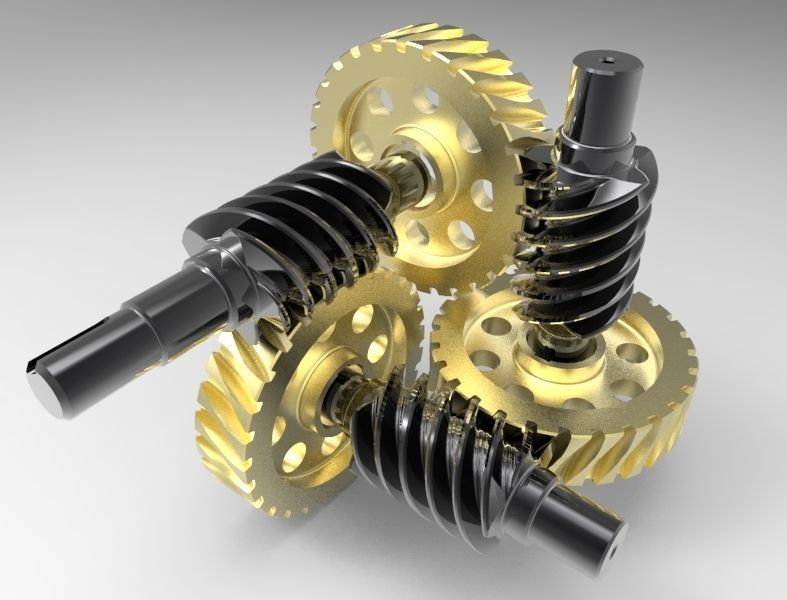 Curiously worm gear mechanism 3D model_1