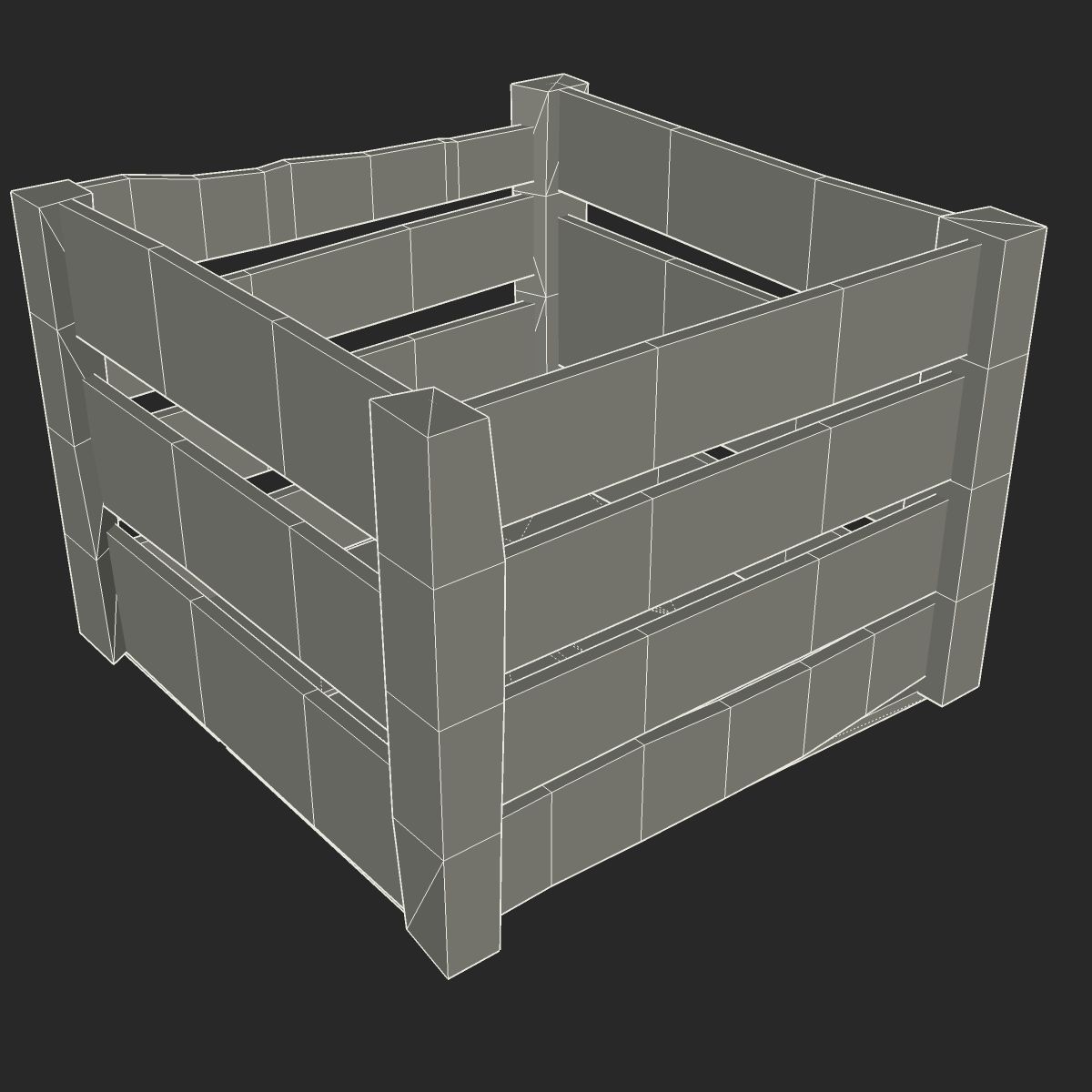 Wooden crate Low-poly 3D model_8