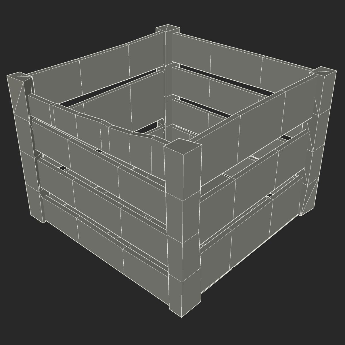 Wooden crate Low-poly 3D model_6