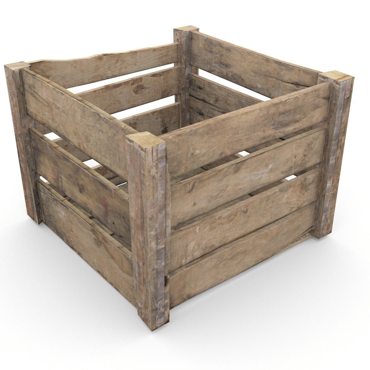 Wooden crate Low-poly 3D model_3